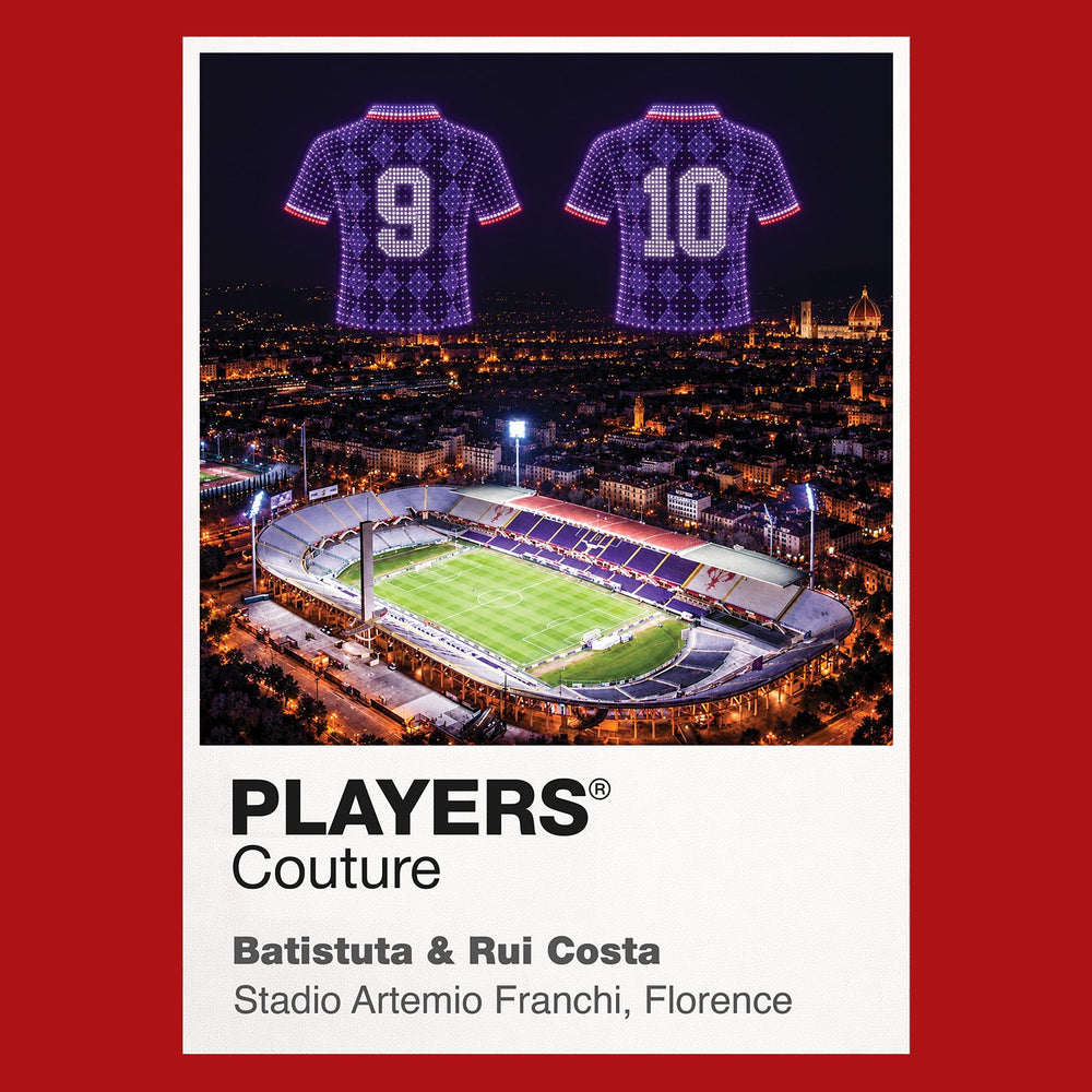 Gabriel Batistuta and Rui Costa Fiorentina numbers 9 and 10 Icons in Lights Frame artwork in red