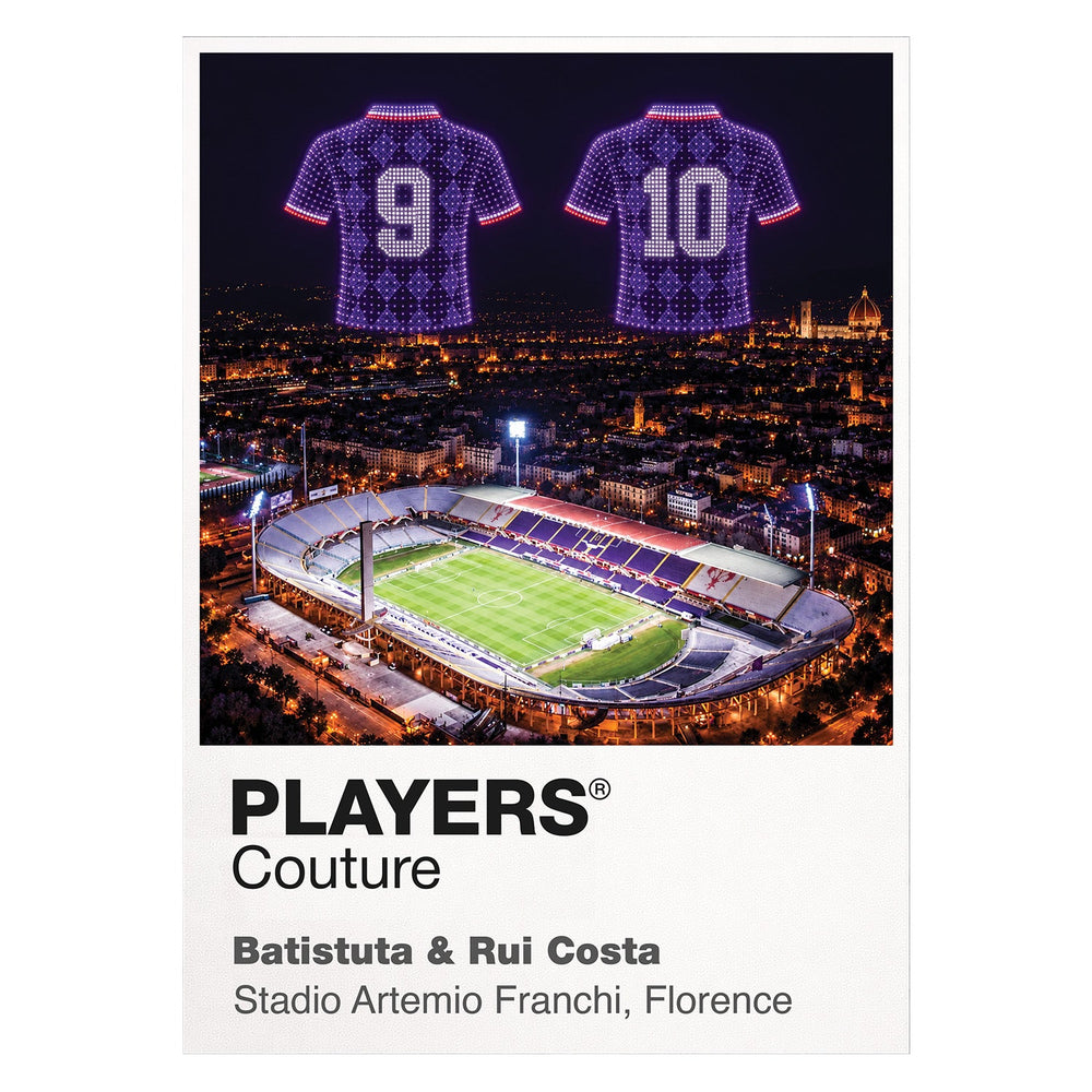 Gabriel Batistuta and Rui Costa Fiorentina numbers 9 and 10 Icons in Lights Frame artwork in white