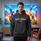 Battle Royale hoodie – navy men's hoodie with white Battle Royale letters and Players Couture logo on the chest
