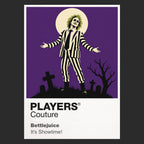Beetlejuice Betelgeuse in his striped suit within Tim Burton's handcrafted afterlife Icon Frame artwork in black