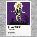 Beetlejuice Betelgeuse in his striped suit within Tim Burton's handcrafted afterlife Icon Frame artwork in grey