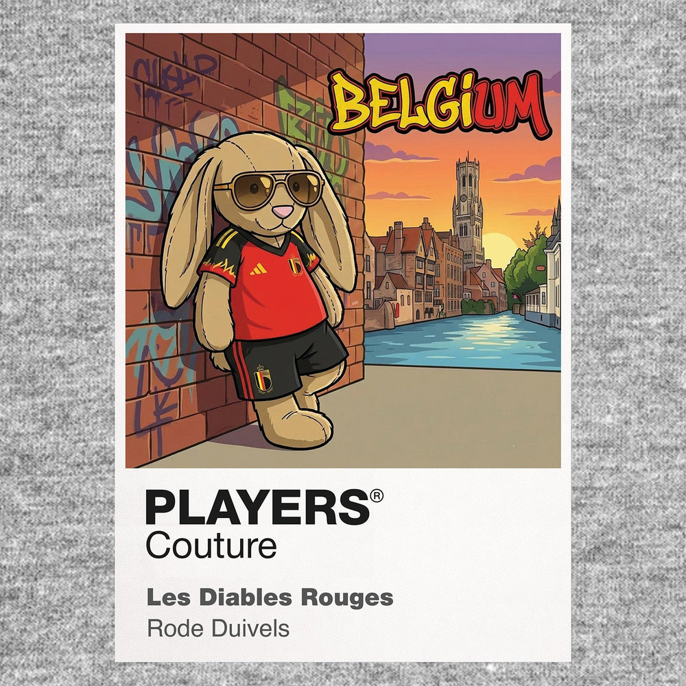 Belgium Football Cool Bunny Men's T-Shirt – Belgium football cool bunny artwork close-up on Gray – Players Couture
