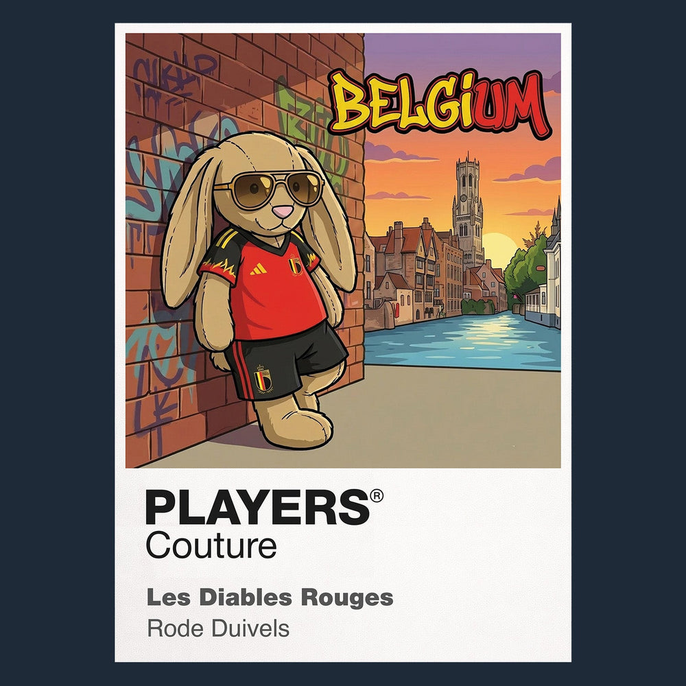 Belgium Football Cool Bunny Men's T-Shirt – Belgium football cool bunny artwork close-up on Navy – Players Couture