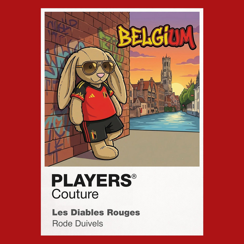 Belgium Football Cool Bunny Kids Hoodie – Belgium football cool bunny artwork close-up on Red – Players Couture