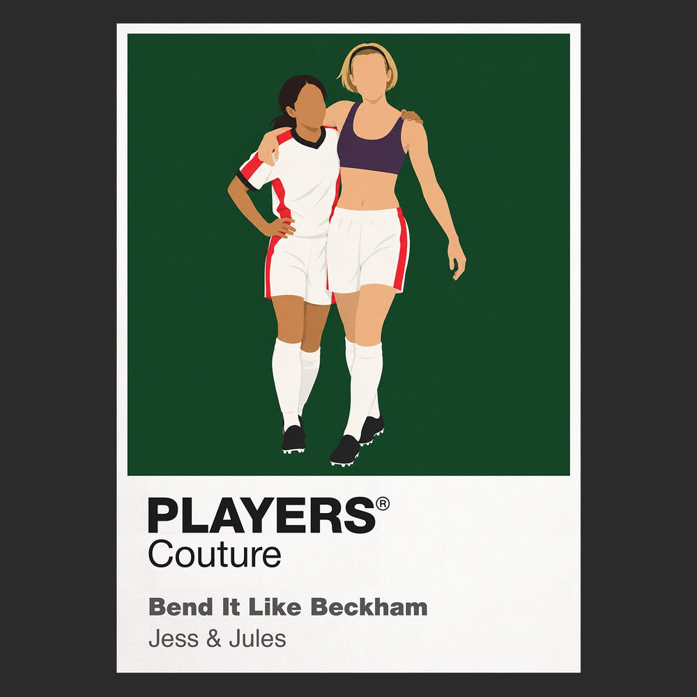 Bend It Like Beckham Jess and Jules pursuing football at Hounslow Harriers while expectations close around them Icon Frame artwork in black