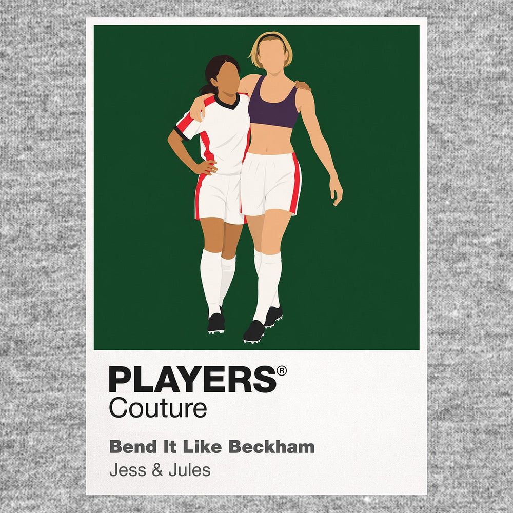Bend It Like Beckham Jess and Jules pursuing football at Hounslow Harriers while expectations close around them Icon Frame artwork in grey
