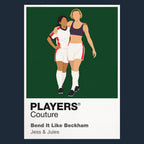 Bend It Like Beckham Jess and Jules pursuing football at Hounslow Harriers while expectations close around them Icon Frame artwork in navy