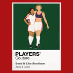 Bend It Like Beckham Jess and Jules pursuing football at Hounslow Harriers while expectations close around them Icon Frame artwork in red