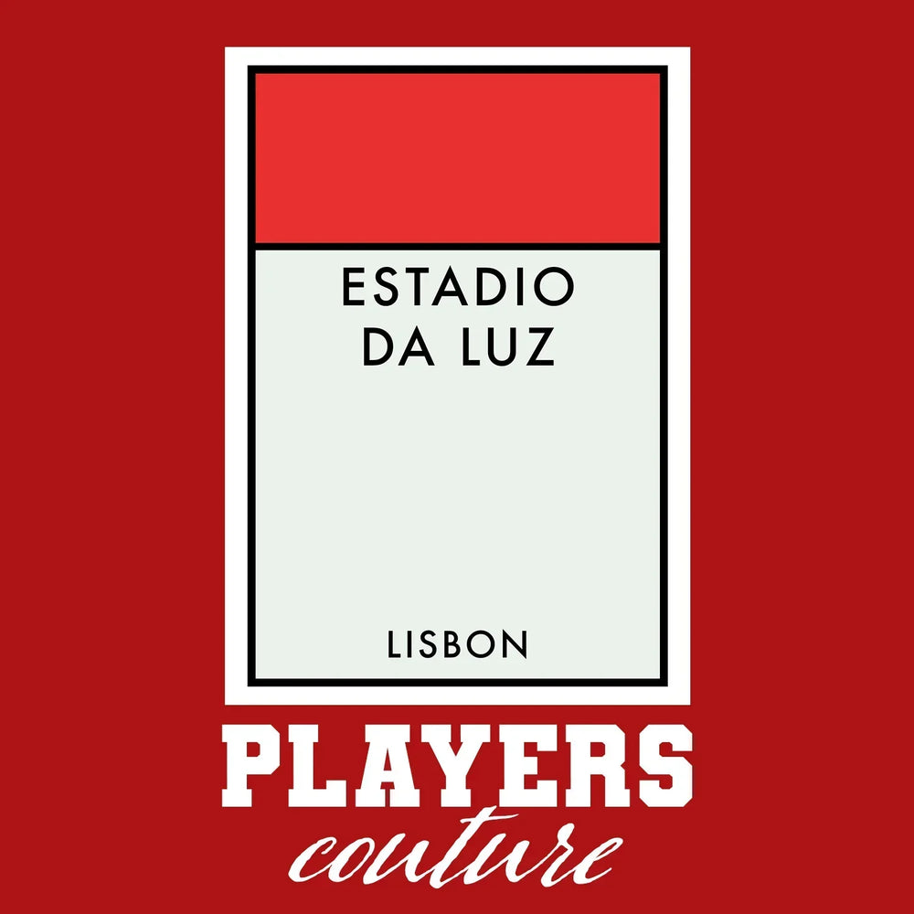 Benfica Monopoly Card t-shirt – red men's t-shirt with white Benfica Monopoly Card letters and Players Couture logo on the