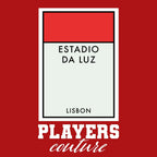 Benfica Monopoly Card t-shirt – red men's t-shirt with white Benfica Monopoly Card letters and Players Couture logo on the