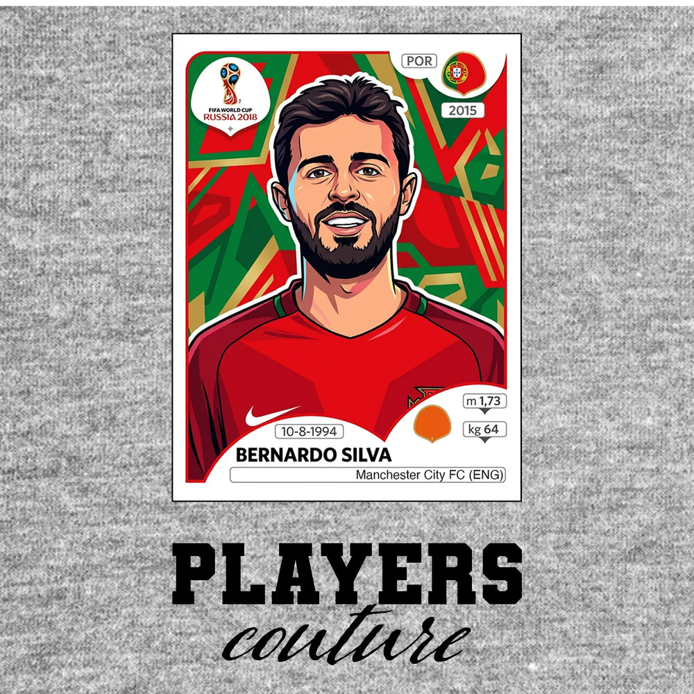 Bernardo Silva World Cup Sticker Men's T-Shirt – grey close-up detail shot of the Bernardo Silva World Cup Players Couture