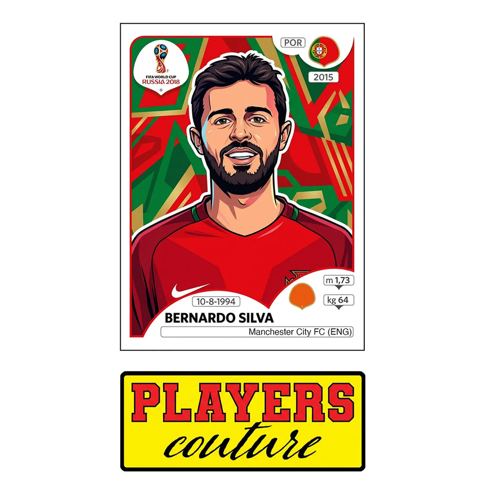 Bernardo Silva World Cup Sticker Men's T-Shirt – close-up detail shot of the Bernardo Silva World Cup Players Couture logo