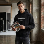 Berserk hoodie – navy men's hoodie with white Berserk letters and Players Couture logo on the chest