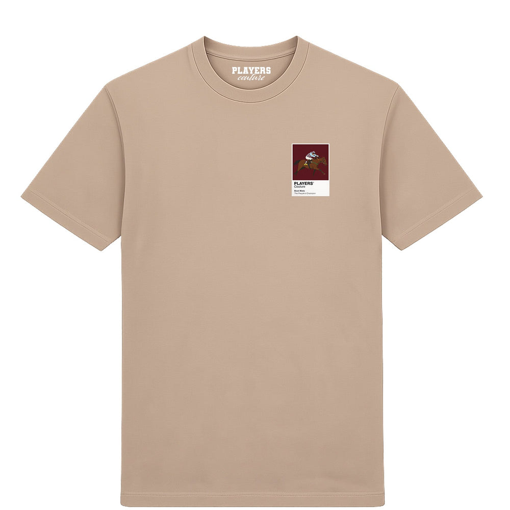 Best Mate horse racing T-shirt – mens desert sand tshirt view