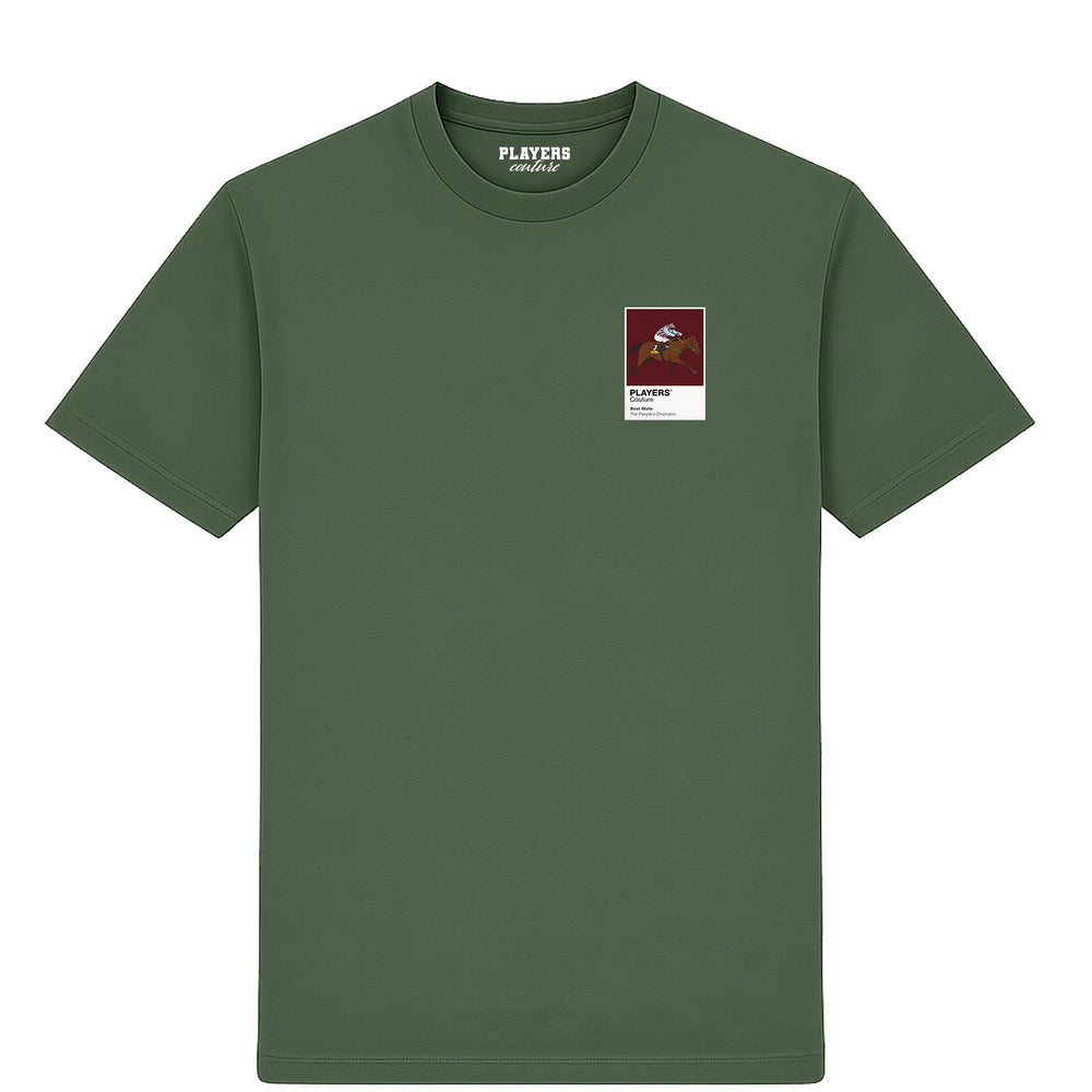 Best Mate horse racing T-shirt – mens earthy green tshirt view