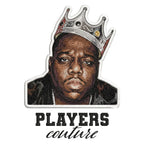Biggie Smalls Crown Badge Men's Hoodie – black close-up detail shot of the Biggie Smalls Crown Players Couture logo design