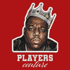 Biggie Smalls Crown Badge Men's Hoodie – white close-up detail shot of the Biggie Smalls Crown Players Couture logo design