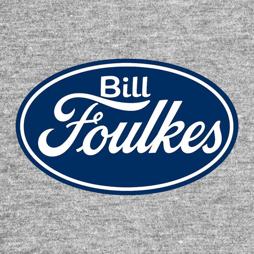 Bill Foulkes Logo Men's Hoodie – grey close-up detail shot of the Bill Foulkes Players Couture logo design