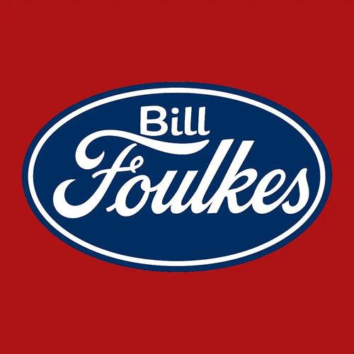 Bill Foulkes Logo Men's Hoodie – red close-up detail shot of the Bill Foulkes Players Couture logo design