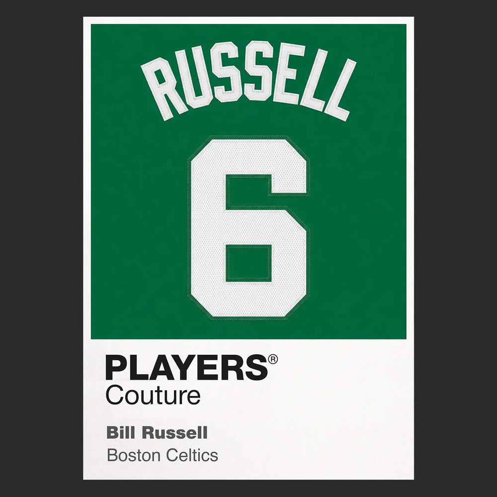 Bill Russell 6 Jersey Frame Men's T-Shirt – black close-up detail shot of the Bill Russell 6 Players Couture logo design