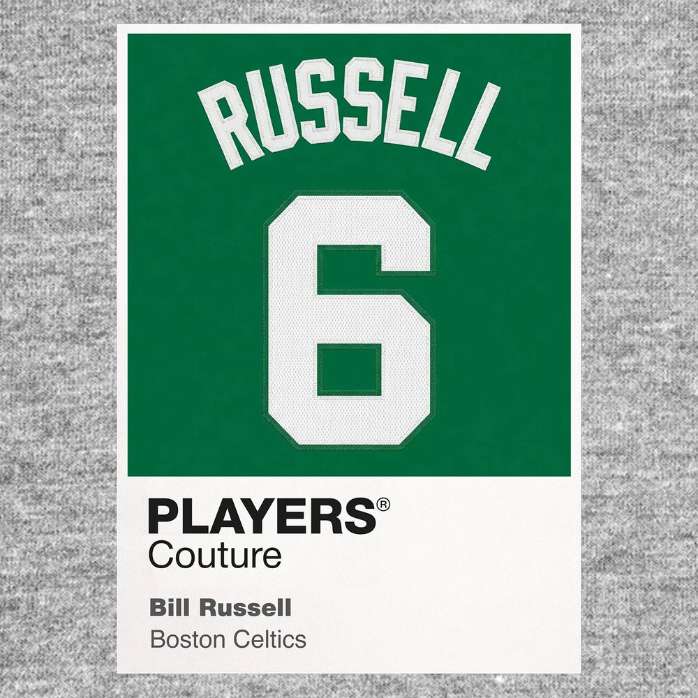 Bill Russell 6 Jersey Frame Men's T-Shirt – grey close-up detail shot of the Bill Russell 6 Players Couture logo design