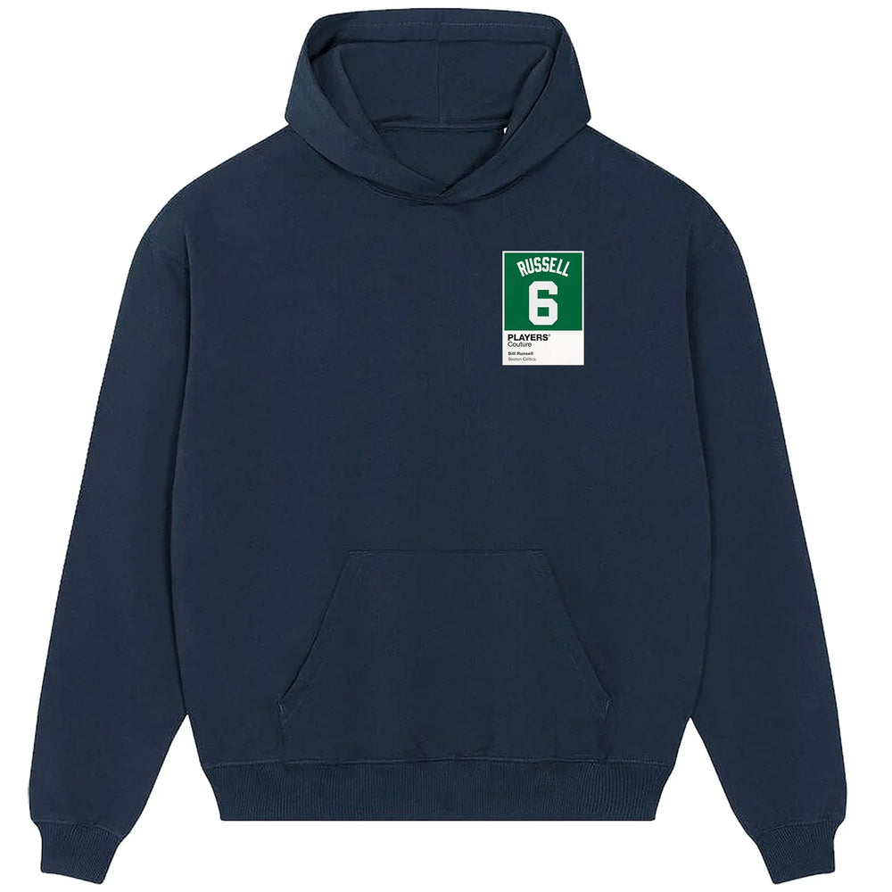Bill Russell 6 hoodie – navy men's hoodie featuring the Bill Russell 6 Players Couture logo