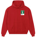 Bill Russell 6 hoodie – red men's hoodie featuring the Bill Russell 6 Players Couture logo