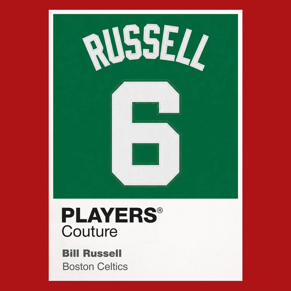 Bill Russell 6 Jersey Frame Men's T-Shirt – red close-up detail shot of the Bill Russell 6 Players Couture logo design