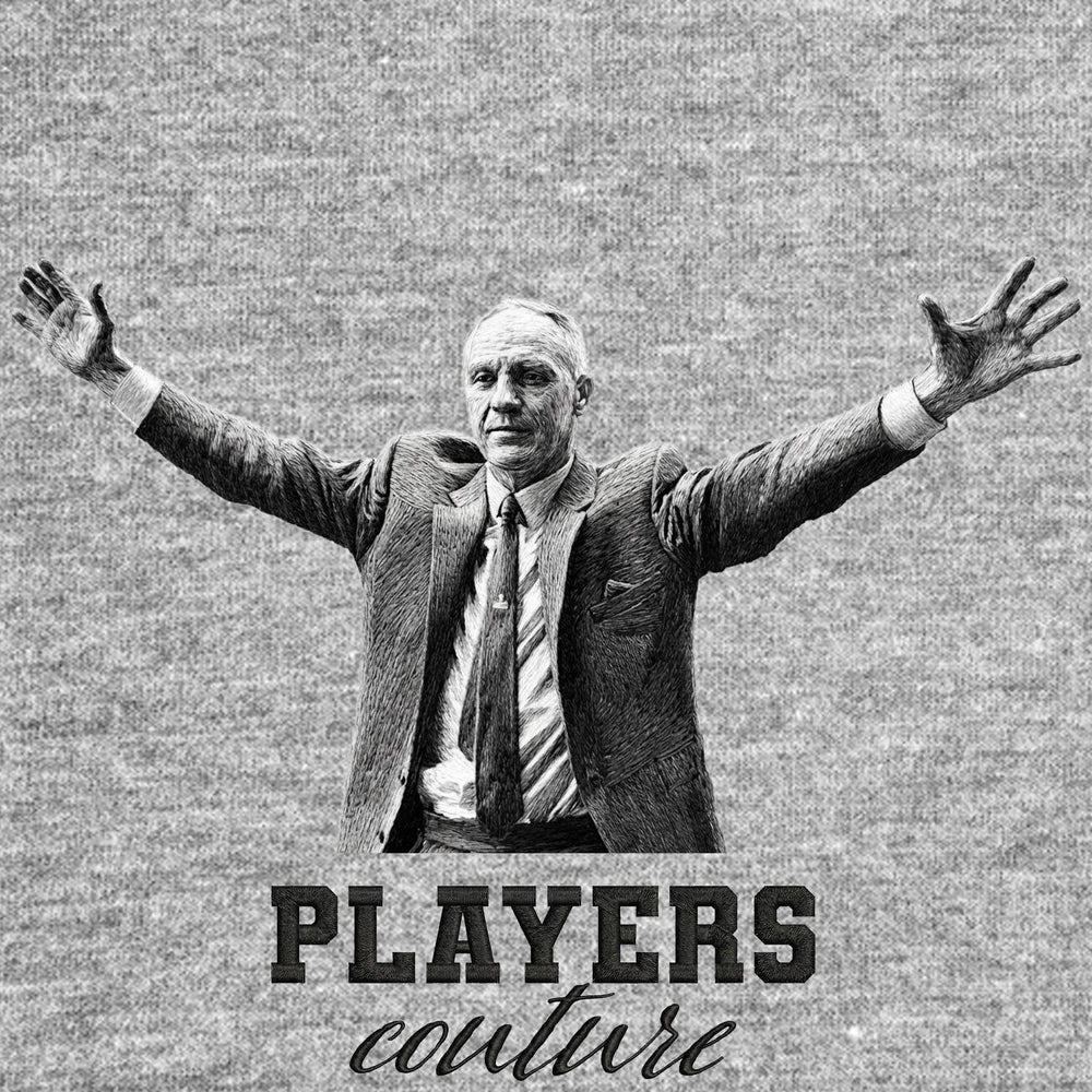 Bill Shankly Embrace Badge Men's Hoodie – close-up detail shot of the Bill Shankly Embrace Players Couture logo design