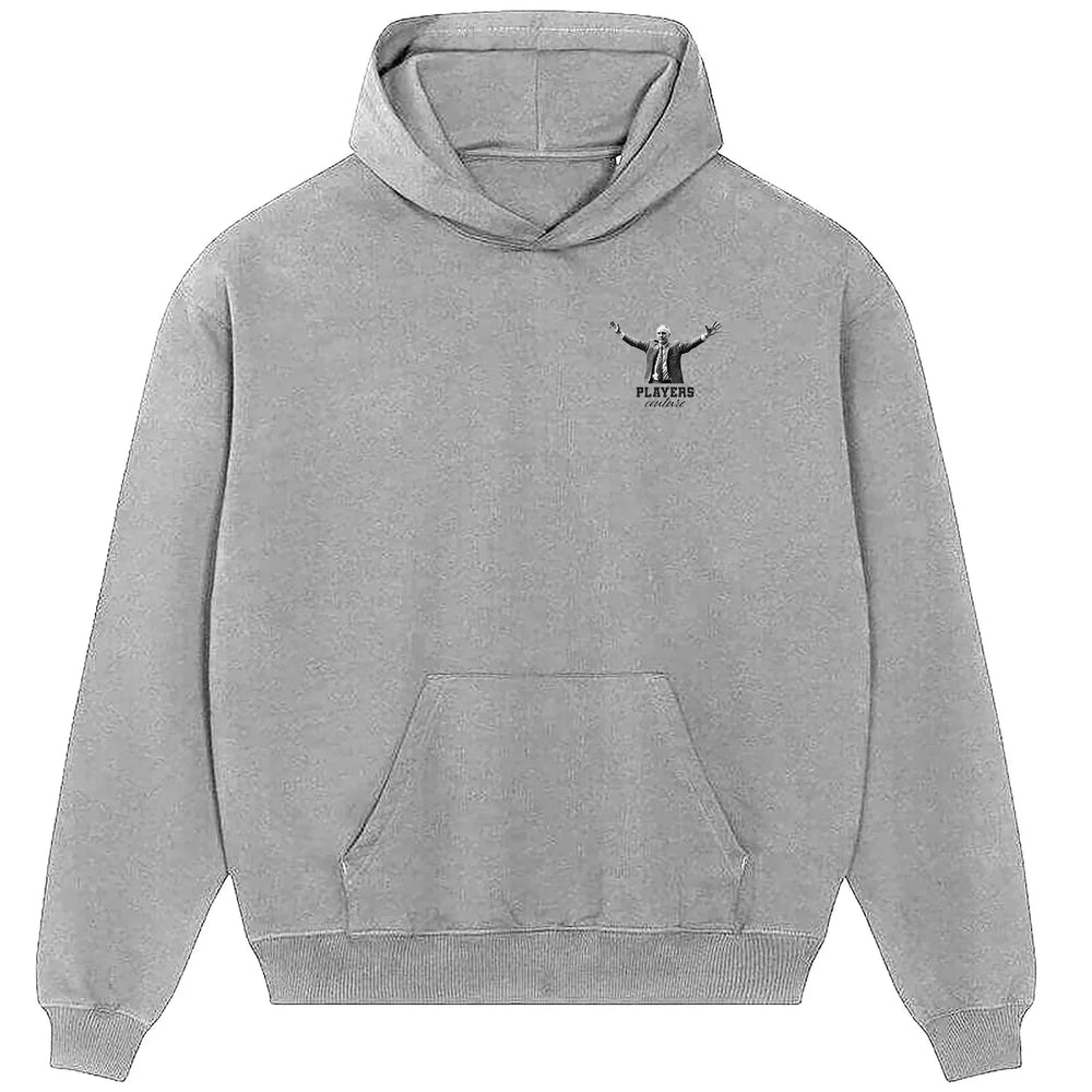 Bill Shankly Embrace hoodie – grey men's hoodie featuring the Bill Shankly Embrace Players Couture logo