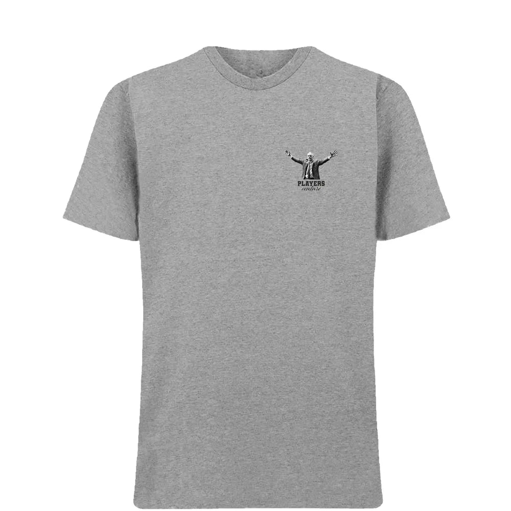 Bill Shankly Embrace t-shirt – grey men's t-shirt featuring the Bill Shankly Embrace Players Couture logo