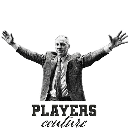 Bill Shankly Embrace Badge Men's T-Shirt – white close-up detail shot of the Bill Shankly Players Couture logo design