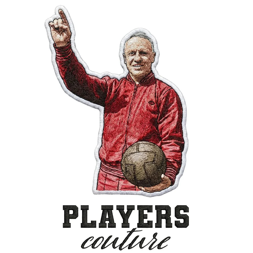 Bill Shankly Tracksuit Badge Men's Hoodie – close-up detail shot of the Bill Shankly Tracksuit Players Couture logo design