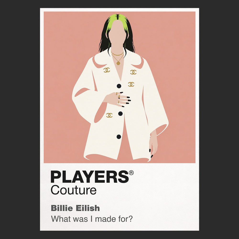 Billie Eilish Billie Eilish's oversized silhouette, hair colour and understated stage control Icon Frame artwork in black