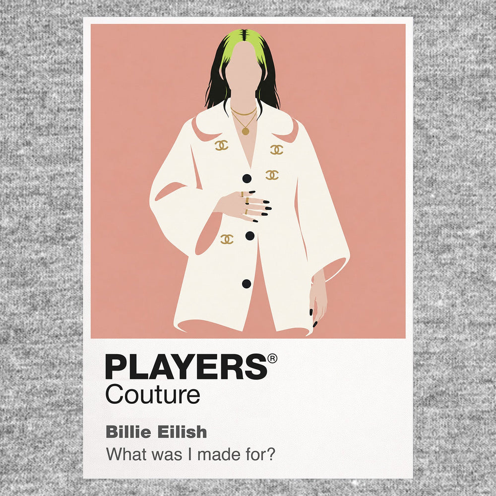 Billie Eilish Billie Eilish's oversized silhouette, hair colour and understated stage control Icon Frame artwork in grey
