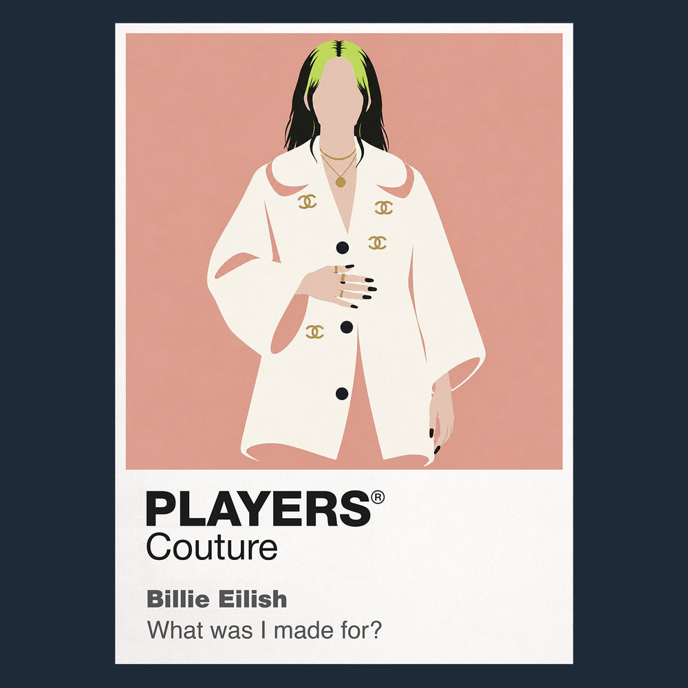 Billie Eilish Billie Eilish's oversized silhouette, hair colour and understated stage control Icon Frame artwork in navy