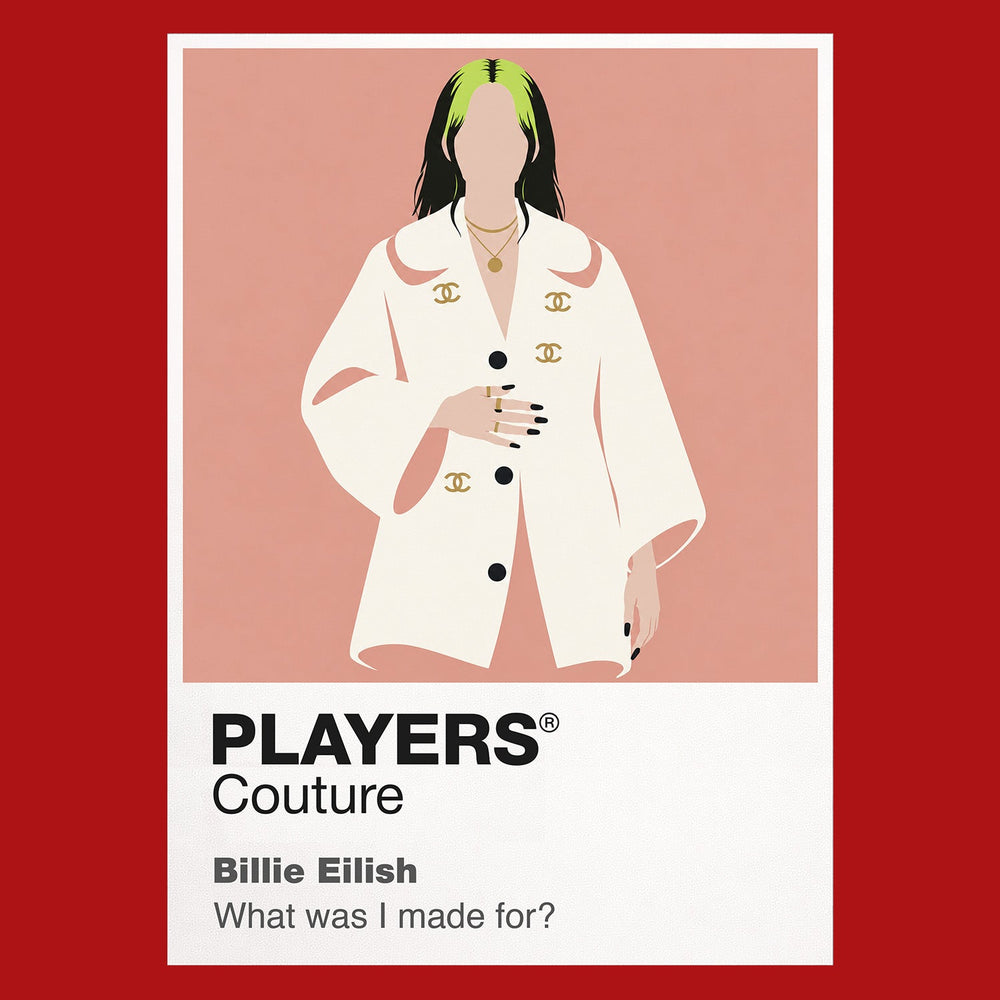 Billie Eilish Billie Eilish's oversized silhouette, hair colour and understated stage control Icon Frame artwork in red