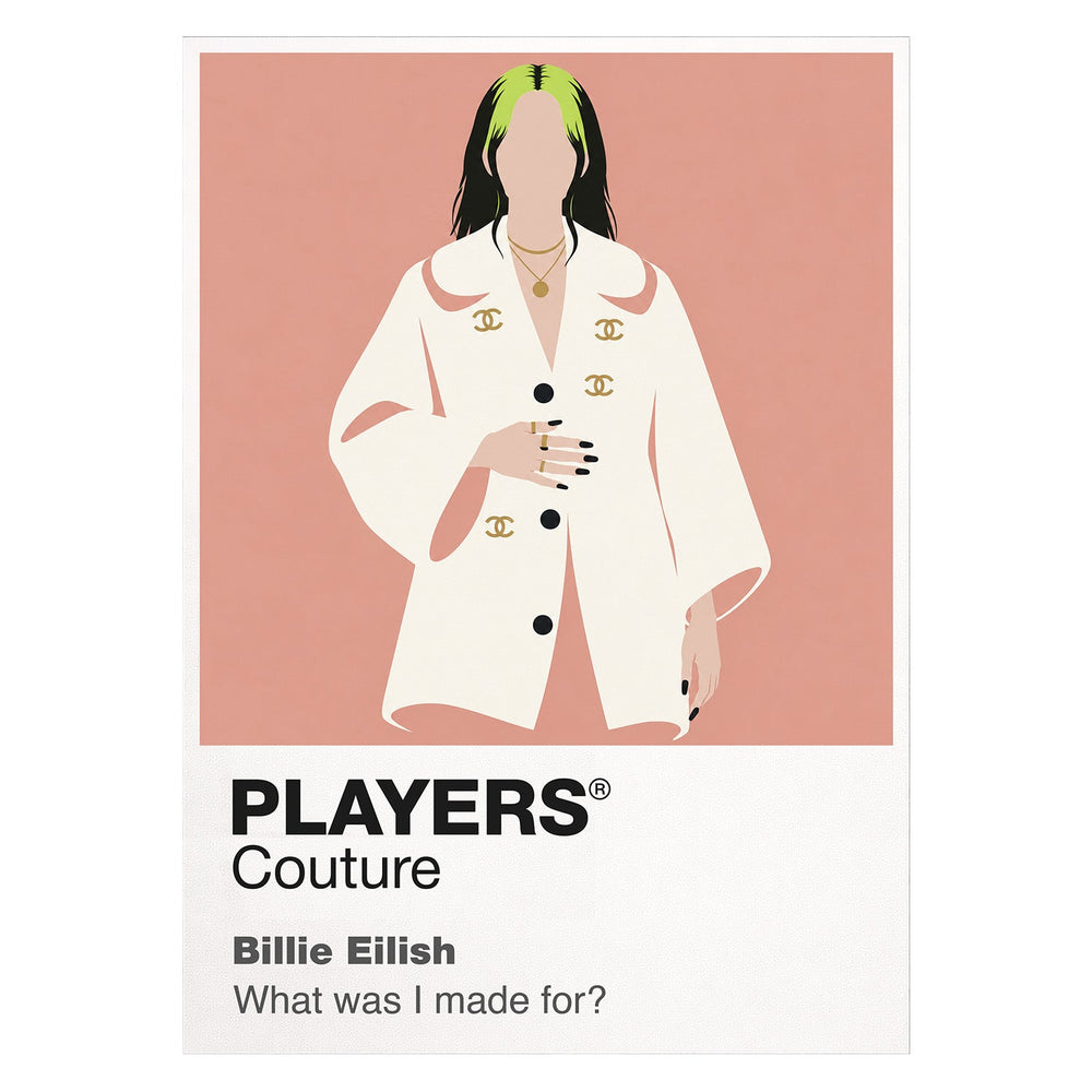 Billie Eilish Billie Eilish's oversized silhouette, hair colour and understated stage control Icon Frame artwork on white