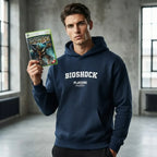 Bioshock hoodie – navy men's hoodie with white Bioshock letters and Players Couture logo on the chest