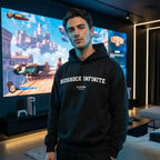 Bioshock Infinite hoodie – navy men's hoodie with white Bioshock Infinite letters and Players Couture logo on the chest