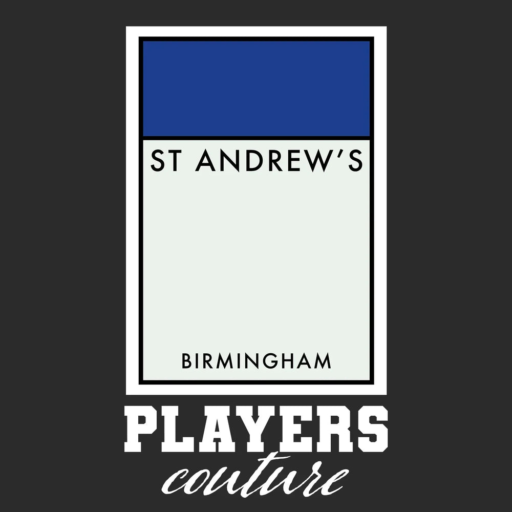 Birmingham City Monopoly Card t-shirt – black men's t-shirt with white Birmingham City Monopoly Card letters and Players