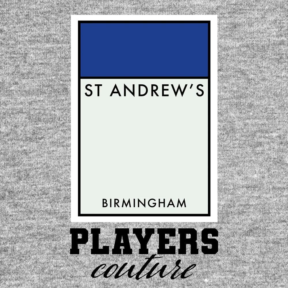 Birmingham City Monopoly Card t-shirt – grey men's t-shirt with black Birmingham City Monopoly Card letters and Players