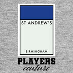 Birmingham City Monopoly Card t-shirt – grey men's t-shirt with black Birmingham City Monopoly Card letters and Players