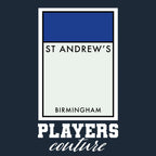 Birmingham City Monopoly Card t-shirt – navy men's t-shirt with white Birmingham City Monopoly Card letters and Players