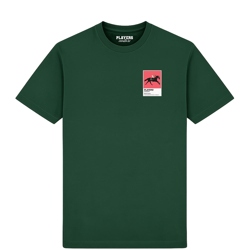 Black Caviar horse racing T-shirt – mens forest green tshirt view