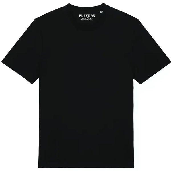 Premium Custom t-shirt – black men's t-shirt with white Premium Custom letters and Players Couture logo on the chest