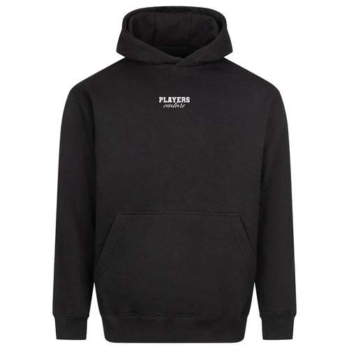 Essentials Collection hoodie – black men's hoodie with white Essentials Collection letters and Players Couture logo on the