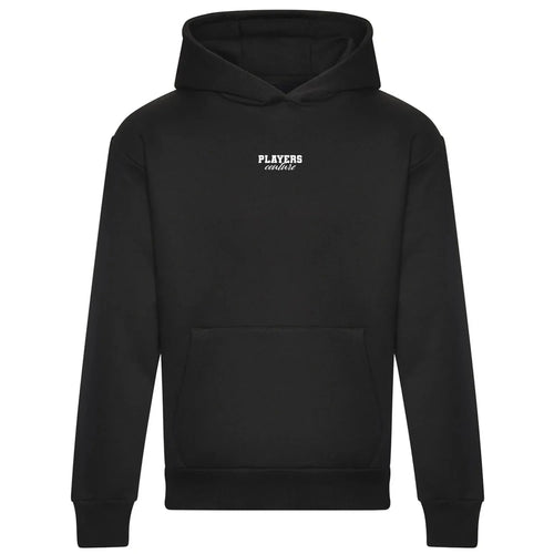 Essentials Collection hoodie – black men's hoodie with white Essentials Collection letters and Players Couture logo on the