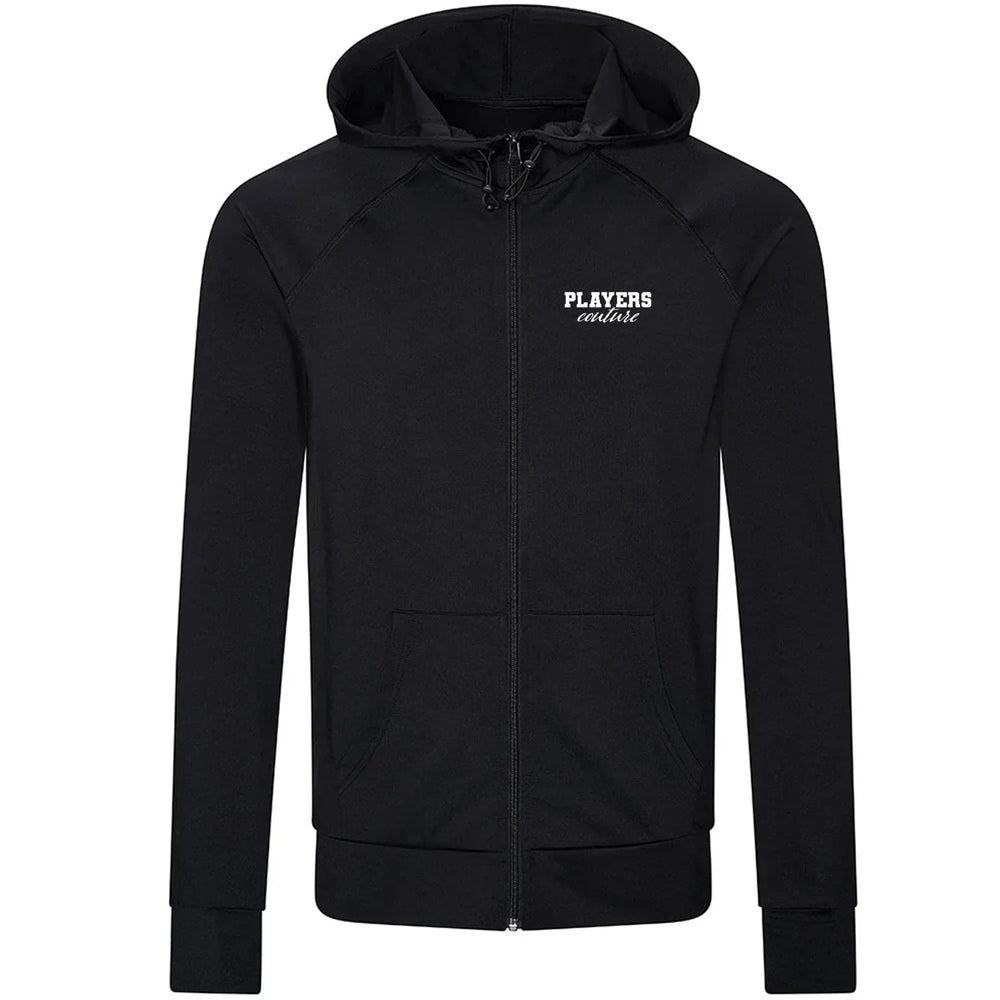 Essentials Collection Players Couture Men's Sports Tech Polyester Black Zip Hoodie - Black / S | Basics, Essentials Collection, Hoodies, Men's
