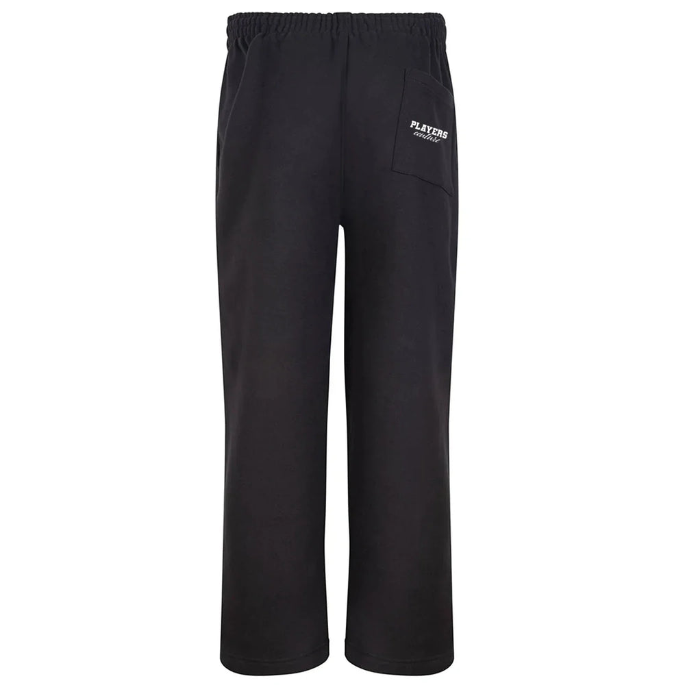 Essentials Collection Men's Premium Heavyweight Black Joggers Back Logo – black close-up detail shot of the Essentials